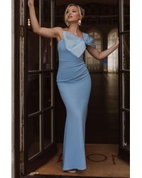 Goddiva - Organza Bow One Shoulder Scuba Crepe Maxi Dress - Lyst