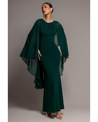 Goddiva - Cape Sleeve Chiffon And Scuba Crepe Maxi Dress - Lyst