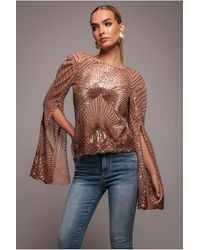 Goddiva - Sequin Starburst Cape Sleeve Top - Lyst