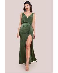 Goddiva - Front Wrap Gathered Maxi Dress - Lyst
