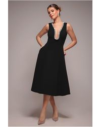 Goddiva - Diamante Embellished Neck A-Line Midi Dress - Lyst