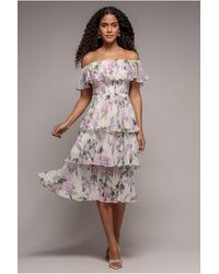 Goddiva - Shirred Chiffon Floral Bardot Midi - Lyst