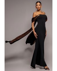 Goddiva - Off The Shoulder Mirror Foil Angel Wing Cape Maxi Dress - Lyst