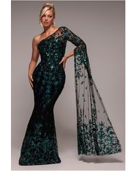 Goddiva - Sequin Mesh One Shoulder Evening Maxi - Lyst