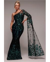 Goddiva - Sequin Mesh One Shoulder Evening Maxi - Lyst
