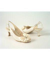 Glitz Shoes Zara Sabatine Diamante Satin Low Heel Peep Toe Court Shoe - White