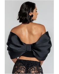 Goddiva - Off Shoulder Back Satin Bow Scuba Corset - Lyst