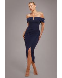 Goddiva - Off The Shoulder Chiffon Wing Scuba Crepe Midi Dress - Lyst