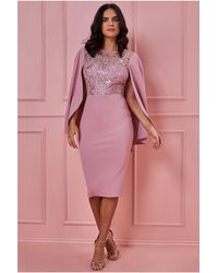 Goddiva Sequin & Lace Angel Midi Dress - Pink