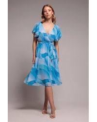 Goddiva - Printed Flutter Sleeve Chiffon Midi Dress - Lyst