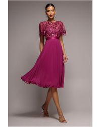 Goddiva - Embroidered Top Chiffon Pleated Midi - Lyst