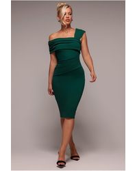 Goddiva - Scuba Crepe Pleated Drop Shoulder Midi Dress - Lyst