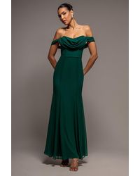 Goddiva - Chiffon Bardot Cowl Neck Maxi Dress - Lyst