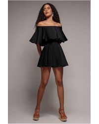 Goddiva - Off The Shoulder Frill Neck Skater Playsuit - Lyst