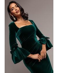Goddiva - Petal Bow Sleeve Frill Velvet Midi Dress - Lyst
