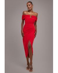 Goddiva - Off The Shoulder Chiffon Wing Scuba Crepe Midi Dress - Lyst