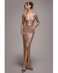 Goddiva - Tassel & Sequin Maxi With Front Split - Lyst