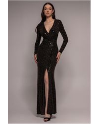 Goddiva - Sequin Glitter Lurex Long Sleeve Wrap Maxi Dress - Lyst