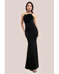 Goddiva - Scuba Crepe Bandeau Rose Maxi Dress - Lyst