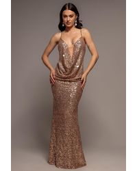 Goddiva - Plunge Cowl Criss Cross Back Sequin Maxi Dress - Lyst