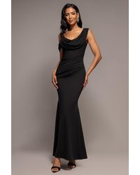 Goddiva - Cowl Neck One Shoulder Scuba & Chiffon Maxi Dress - Lyst