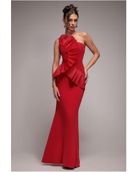 Goddiva - One Shoulder Pleated Fan Maxi - Lyst
