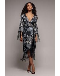 Goddiva - Foil Print Wrap Midi With Tassels - Lyst