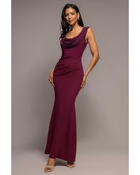 Goddiva - Cowl Neck One Shoulder Scuba & Chiffon Maxi Dress - Lyst