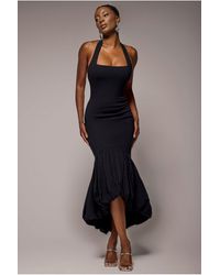 Goddiva - Halter Neck Puff Hem Mermaid Midaxi Dress - Lyst