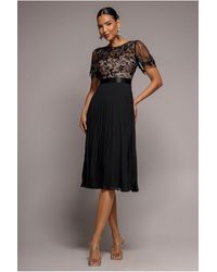 Goddiva - Embroidered Top Chiffon Pleated Midi - Lyst