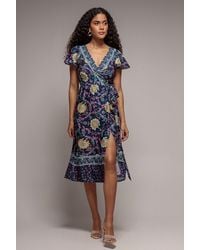Goddiva - Floral Print Wrap Midi With Flutter Sleeves - Lyst