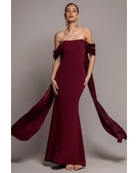 Goddiva - Off Shoulder Soft Satin Wing Cape Maxi Dress - Lyst
