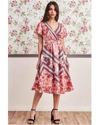 Goddiva - Flutter Sleeve Wrap Style Midi Dress - Lyst