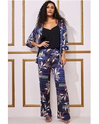 Goddiva - Printed Satin Wide Leg Trouser - Lyst