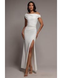 Goddiva - Asymmetric One Shoulder Front Split Scuba Crepe Maxi Dress - Lyst