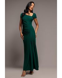 Goddiva - Cap Sleeve Pleated Asymmetric Maxi Dress - Lyst