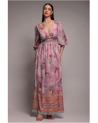 Goddiva - Chiffon Wrap Border Floral Print Maxi Dress - Lyst