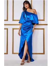 Goddiva - Satin Drape Shoulder Wrap Maxi Dress - Lyst
