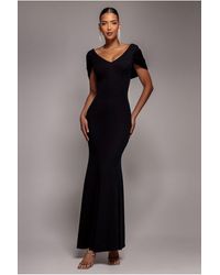 Goddiva - V Neck Cowl Back Pleated Sleeve Scuba Maxi Dress - Lyst