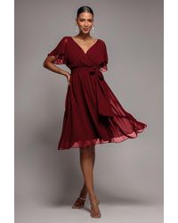 Goddiva - Chiffon Flutter Sleeve Wrap Midi Dress - Lyst