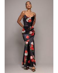 Goddiva - Floral Print Satin Cowl Neck Maxi Dress - Lyst