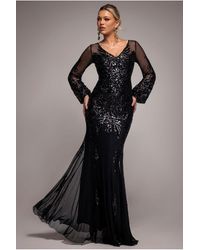 Goddiva - Embellished Sequin Bishop Sleeve Maxi Dress - Lyst