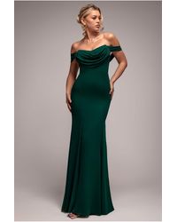 Goddiva - Chiffon Bardot Cowl Neck Maxi Dress - Lyst