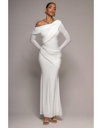 Goddiva - Off Shoulder Gathered Panel Soft Touch Maxi Dress - Lyst