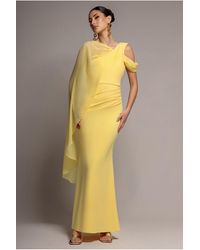 Goddiva - One Shoulder Chiffon Cape Crepe Maxi Dress - Lyst