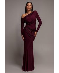 Goddiva - Off Shoulder Gathered Panel Soft Touch Maxi Dress - Lyst