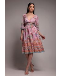 Goddiva - Chiffon Wrap Border Floral Print Midi Dress - Lyst