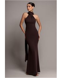 Goddiva - Scuba & Soft Satin Halterneck Maxi Dress With Back Sash - Lyst