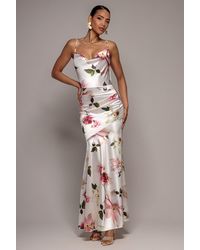 Goddiva - Floral Print Satin Cowl Neck Maxi Dress - Lyst