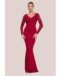 Goddiva - Scalloped Lace & Scuba Maxi Dress - Lyst
